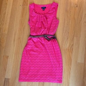 Bright Pink Textured Midi Dress with Belt
